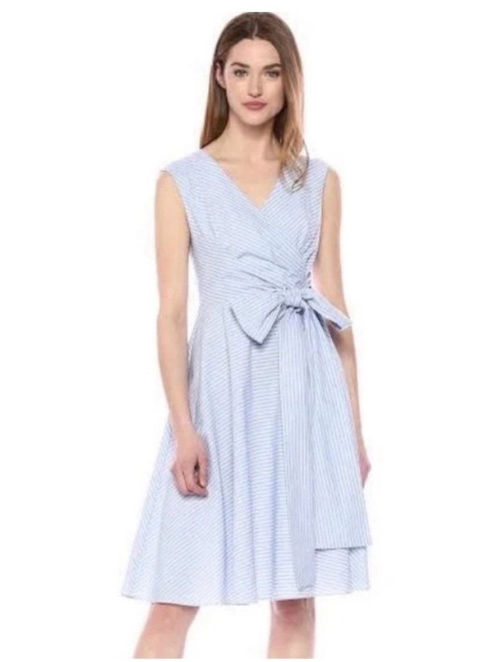 Calvin Klein Light Blue and White Striped Midi Dress - Size 6